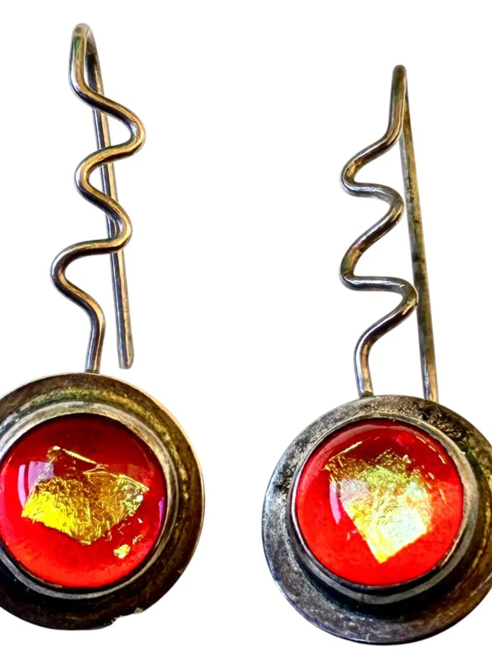 Barbara Sucherman Dichroic Glass Sterling Silver Modernist Drop Pierced Vintage